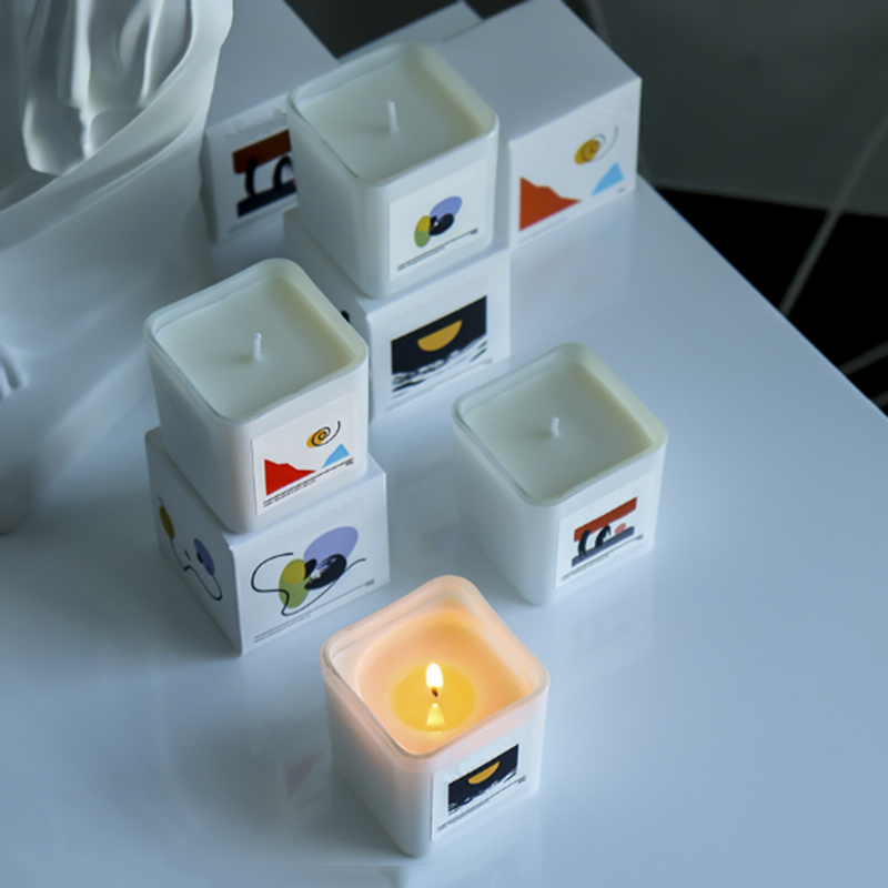 Wholesale UK 60g square glass jar scented wax candles with custom private label sticker and packaging